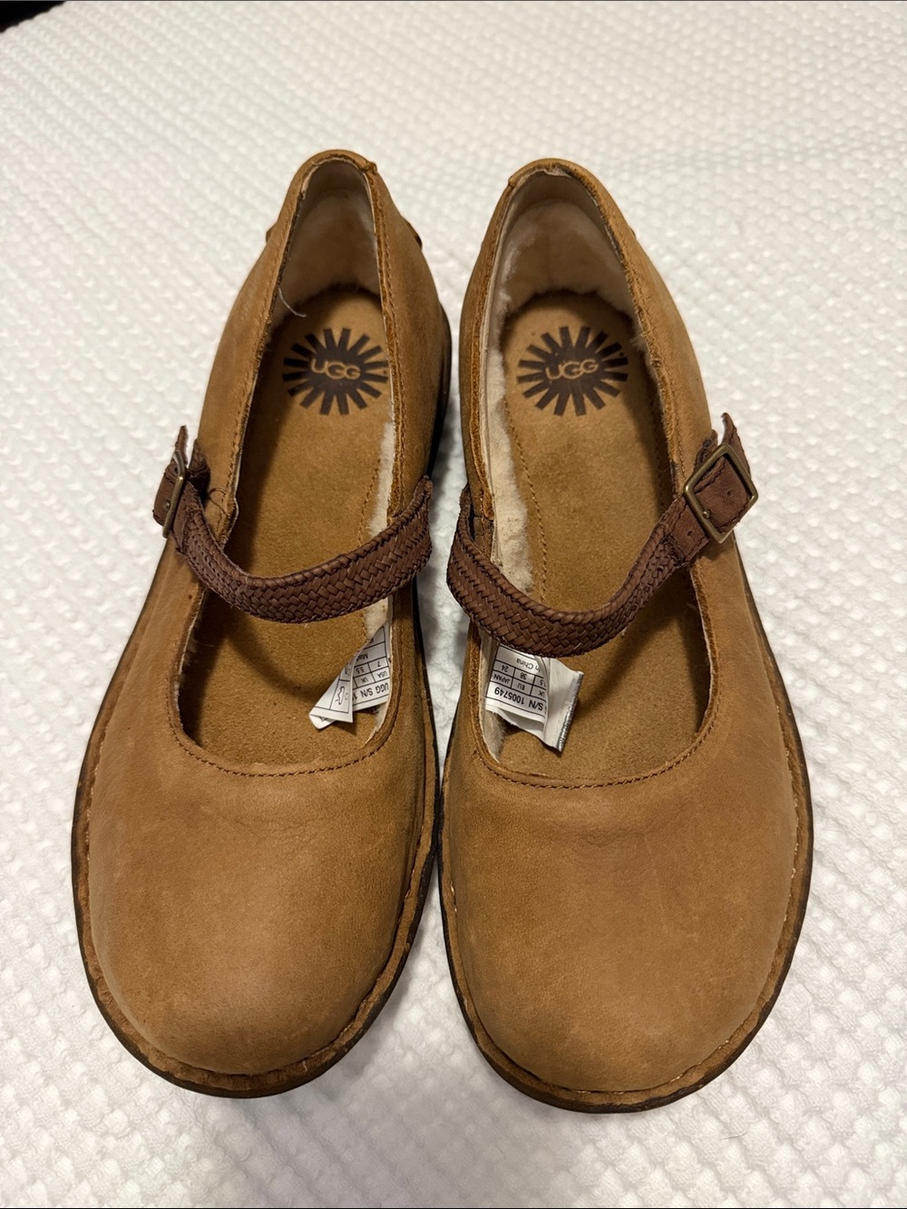 UGG Women's Chestnut Brown Suede Mary Jane Flats with Buckle Strap